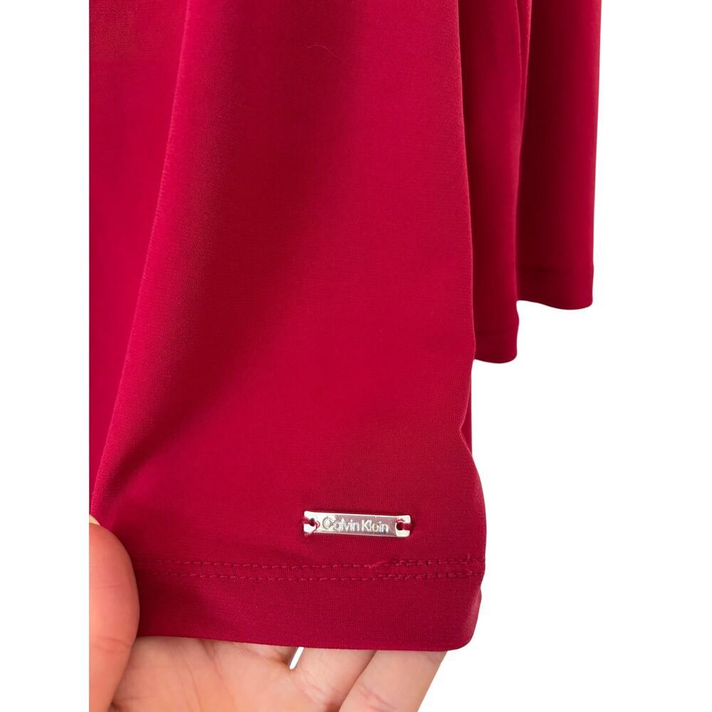 Calvin Klein Womens Red V Neck Blouse Top Long Sleeve Stretch Career Office - Picture 5 of 8